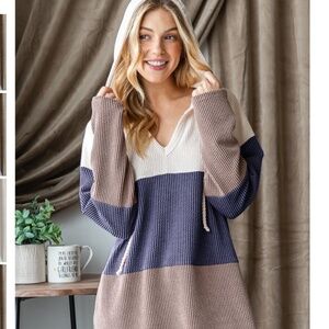 HEIMISH USA Colorblock Hoodie in Cream, Blue, and Tan NWOT